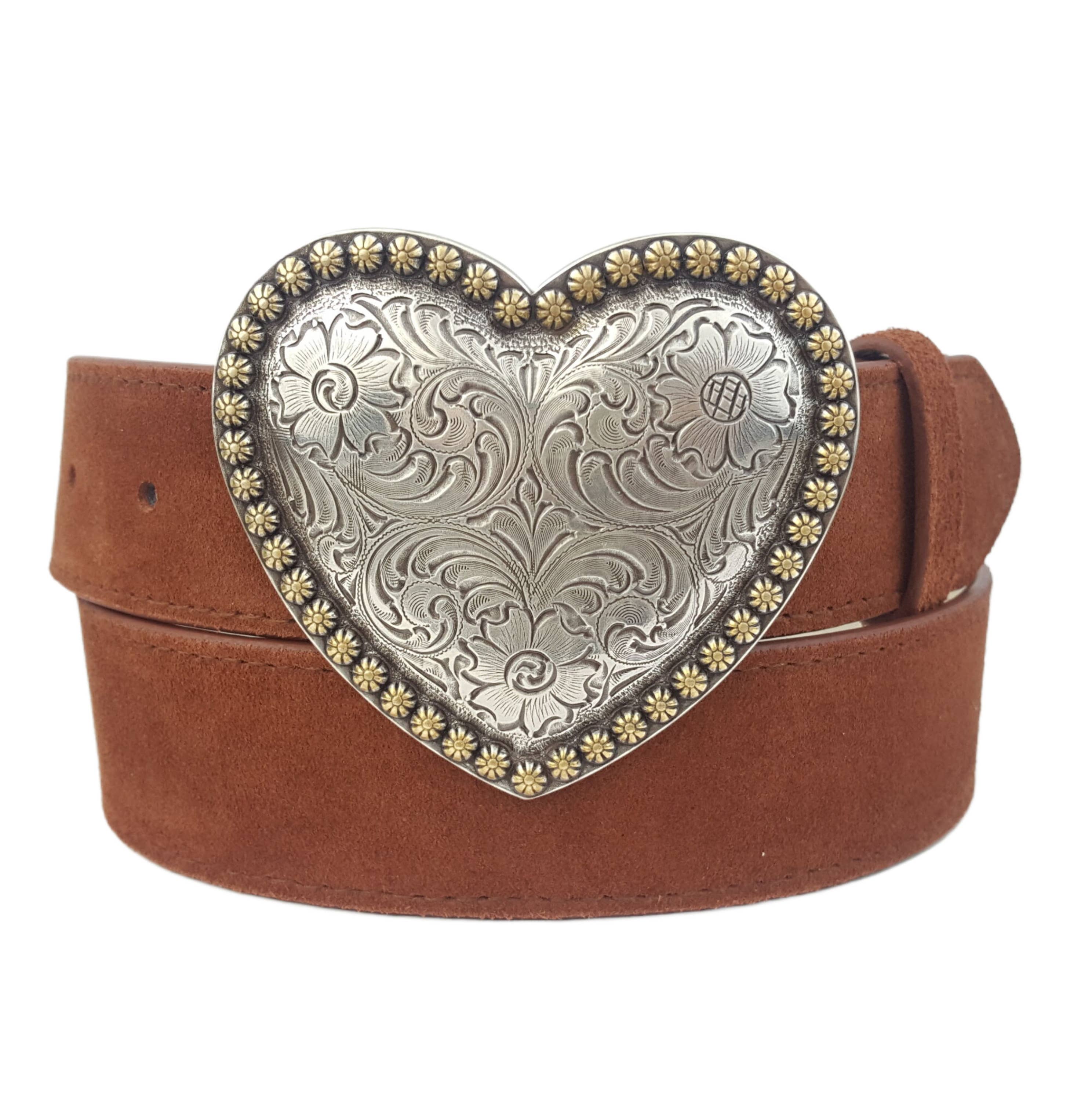 Axesoria West – wholesale Belt – Women's – Western Heart Buckle w. Genuine Suede Belt2