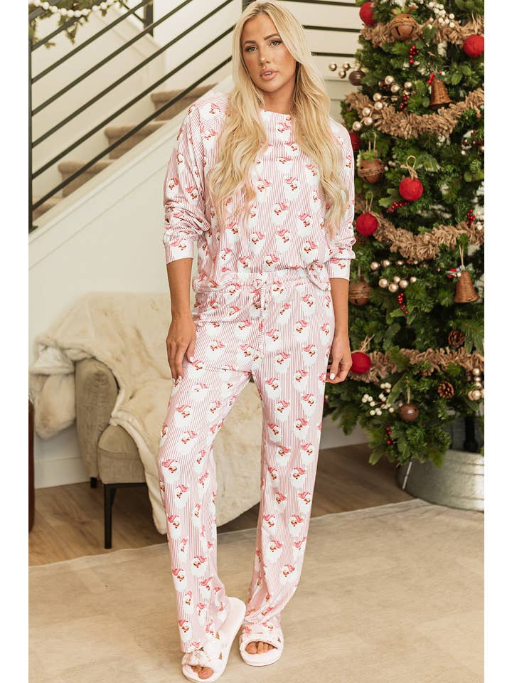 PRETTY BASH - Wholesale Lounge Set - Women's - Christmas Santa Claus Stripe Top and Pants Lounge Set4