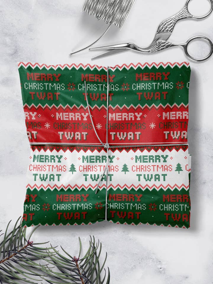 Rude Christmas Gift Wrap - Twat **Pack of 2 Sheets Folded** for wholesale by Brainbox Candy