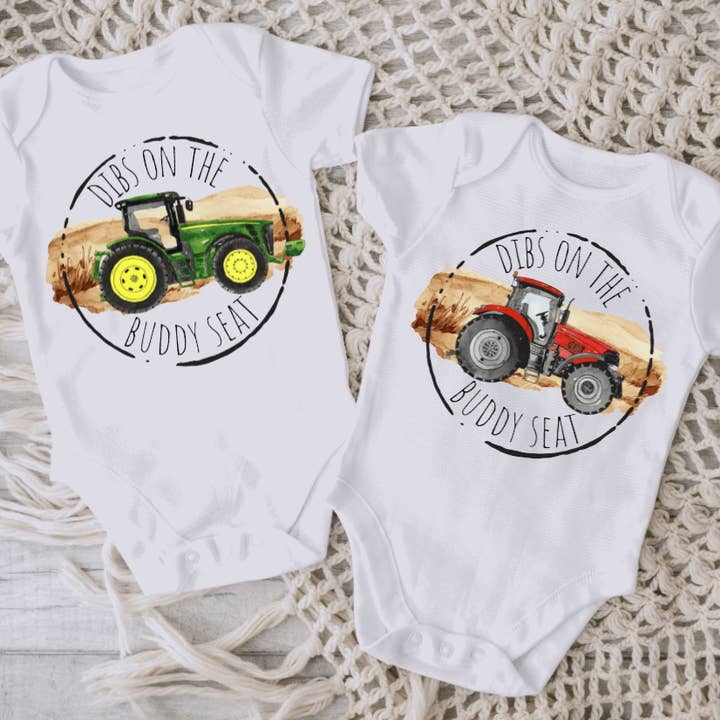 AvaryMaeInspirations - Wholesale Bodysuit (Non-Footed) - Baby - Dibs on the Buddy Seat Green, Red or Orange Tractor