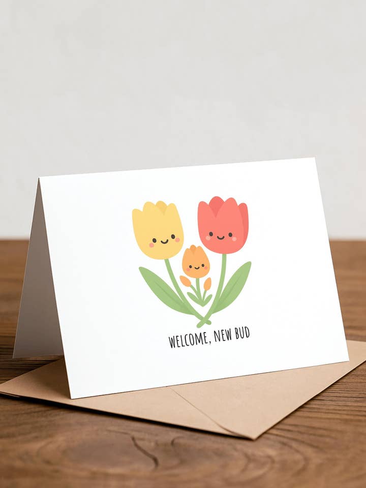 Tulpen-Babyparty-Karte - Geschlechtsenthüllung, willkommen neuer Spross für den Großhandel von Chewy Lemon Studio