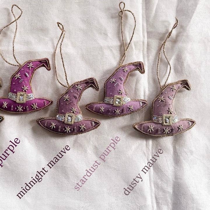 Dusty Mauve Purple Handmade Witches Hat Linen Halloween for wholesale by Katie Larmour Linen