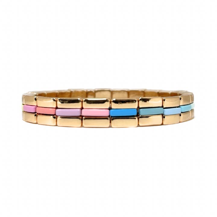*** VOORBESTELLEN *** (VERZENDING VANAF 2-5-2026) Boho Emaille Tegel Armband | Goud met Pastel Regenboog Accent voor wholesale door With Love Jewellery