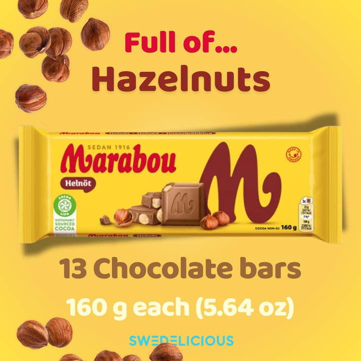 Swedelicious - Swedish Candy - Wholesale Chocolate Bar - Marabou - Hazelnuts - Swedish Chocolate