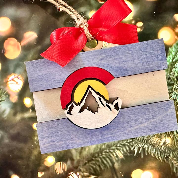 Wooden Colorado Flag Ornament for wholesale by V8 Woodcraft Designs