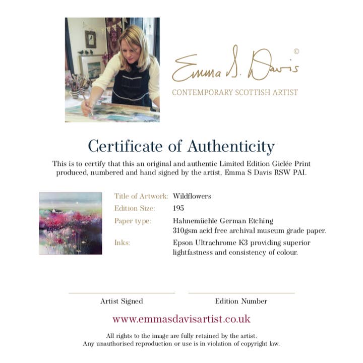 Emma S Davis Artist - Vente Affiche d'art - « Fleurs sauvages » - Tirage d'art en édition limitée1