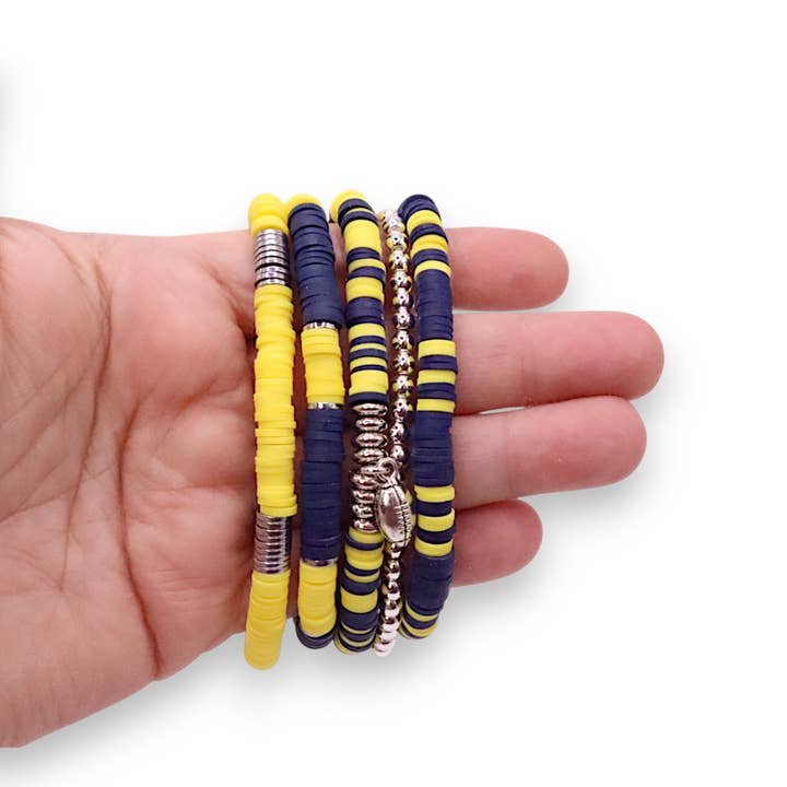 Fish Towne Designs, LLC - Wholesale Jewelry Set - Navy Blue and Yellow Game Day Bracelet Stack4