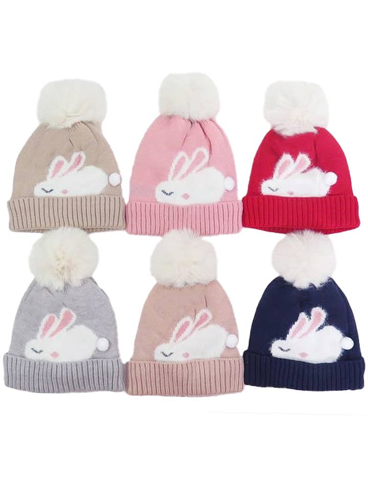Kids Dreaming Bunny Fuzzy Pom Fleece Lined Beanie for wholesale by Cap Zone