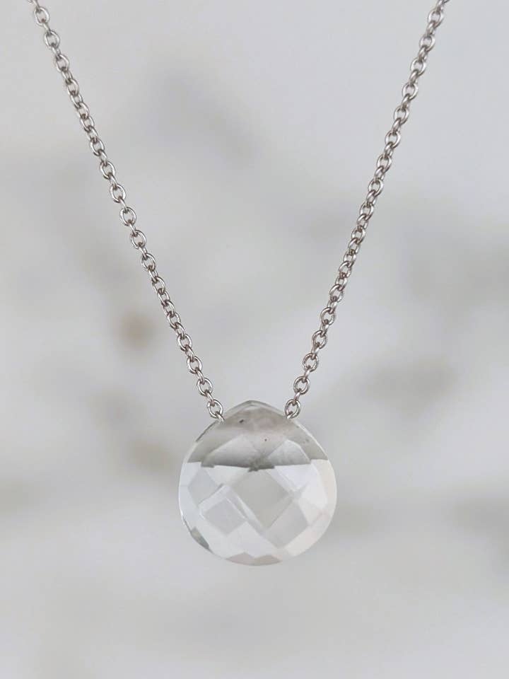 Collar de lágrima de cuarzo transparente, piedra de nacimiento de abril para venta al por mayor de Lapis London