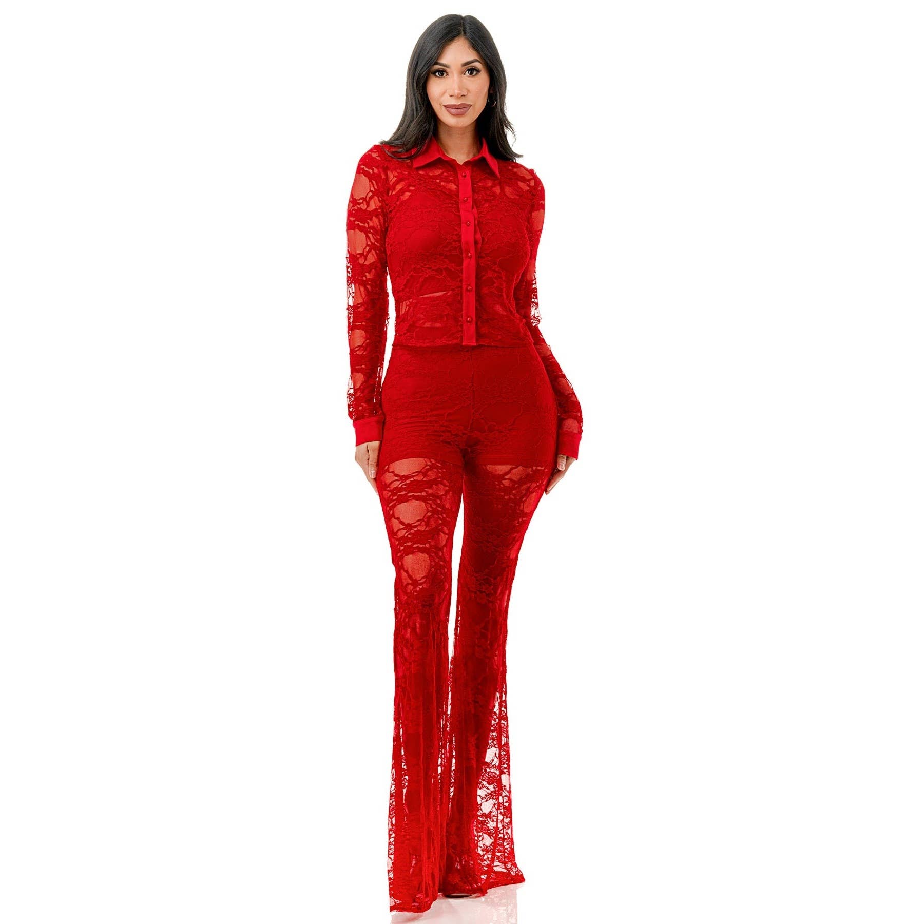 DORCAS - Wholesale Set met top en broek (GEEN Loungewear) - Dames - Plus, set van kanten hemd met tanktop en kanten broek2