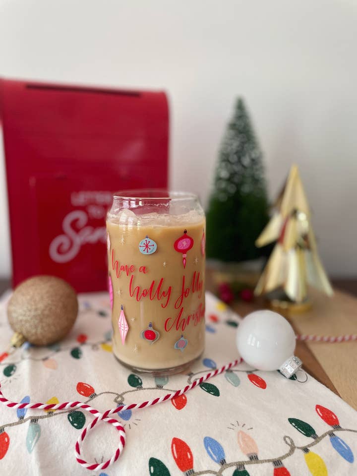 Holly Jolly Christmas Glass Cup for wholesale by Shea Lettering