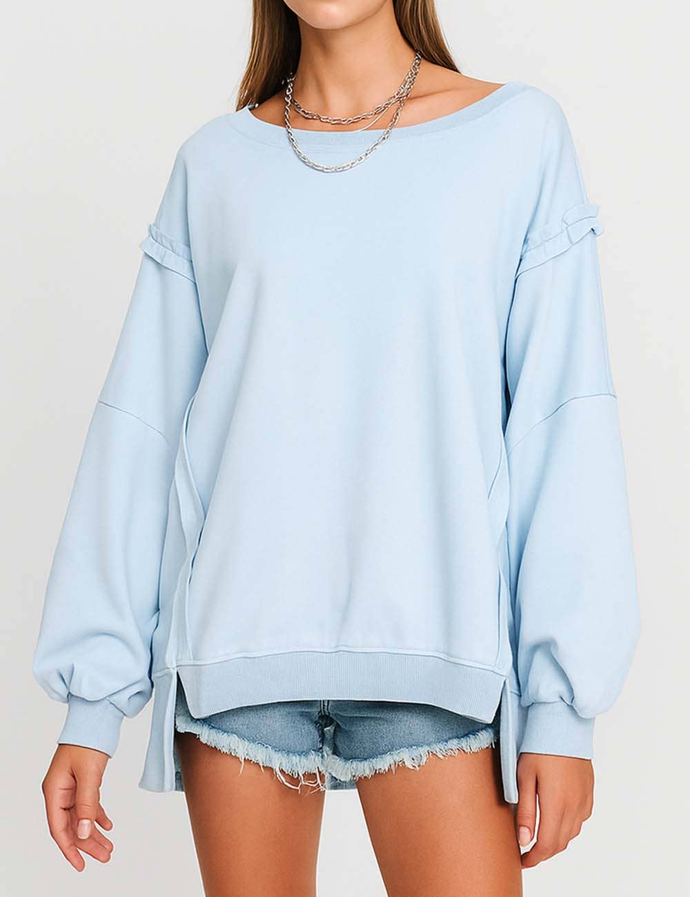 Sweetkama – wholesale Sweatshirt - Dam – Enfärgad oregelbunden Slouchy tröja för damer SKT38511