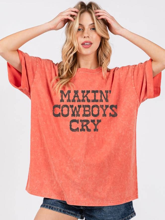 Makin' Cowboys Cry Vintage Graphic S/S Mineral Washed Tee for wholesale by Zutter