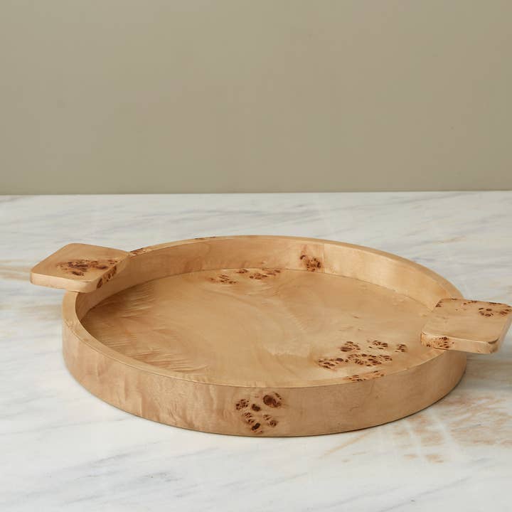 Vassoio rotondo in legno Uma Burl per la vendita all'ingrosso da parte di Be Home