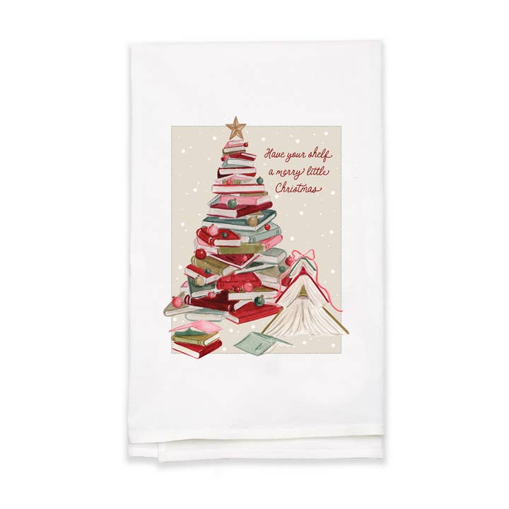 The Scribblist - Wholesale Tea Towel - Have Your Shelf a Merry Little Christmas Book Tree Tea Towel2