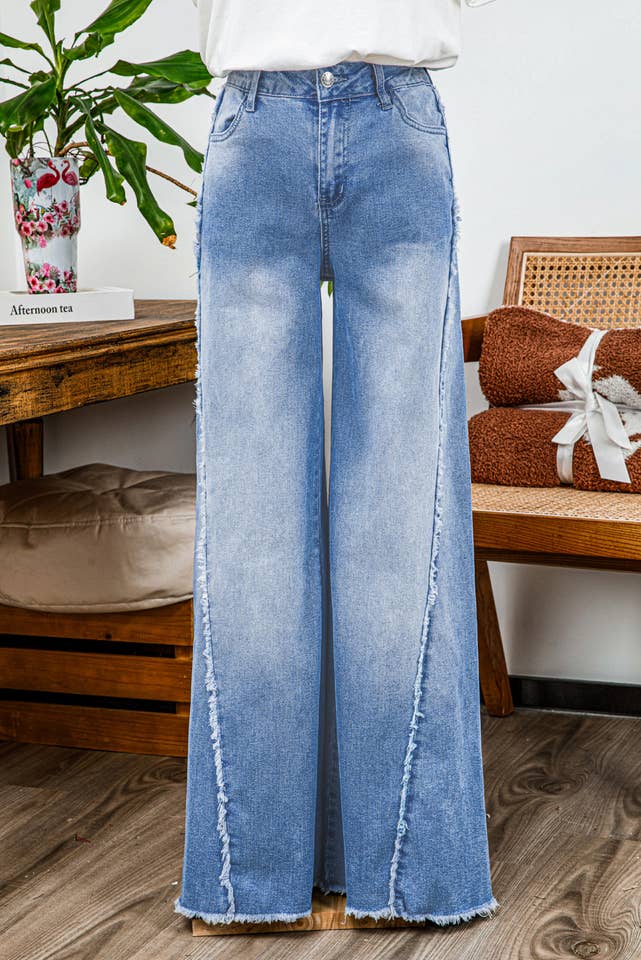 As shown Fashion-W Vintage Stitching Raw Hem Flared Jeans*4-16 for wholesale on Faire