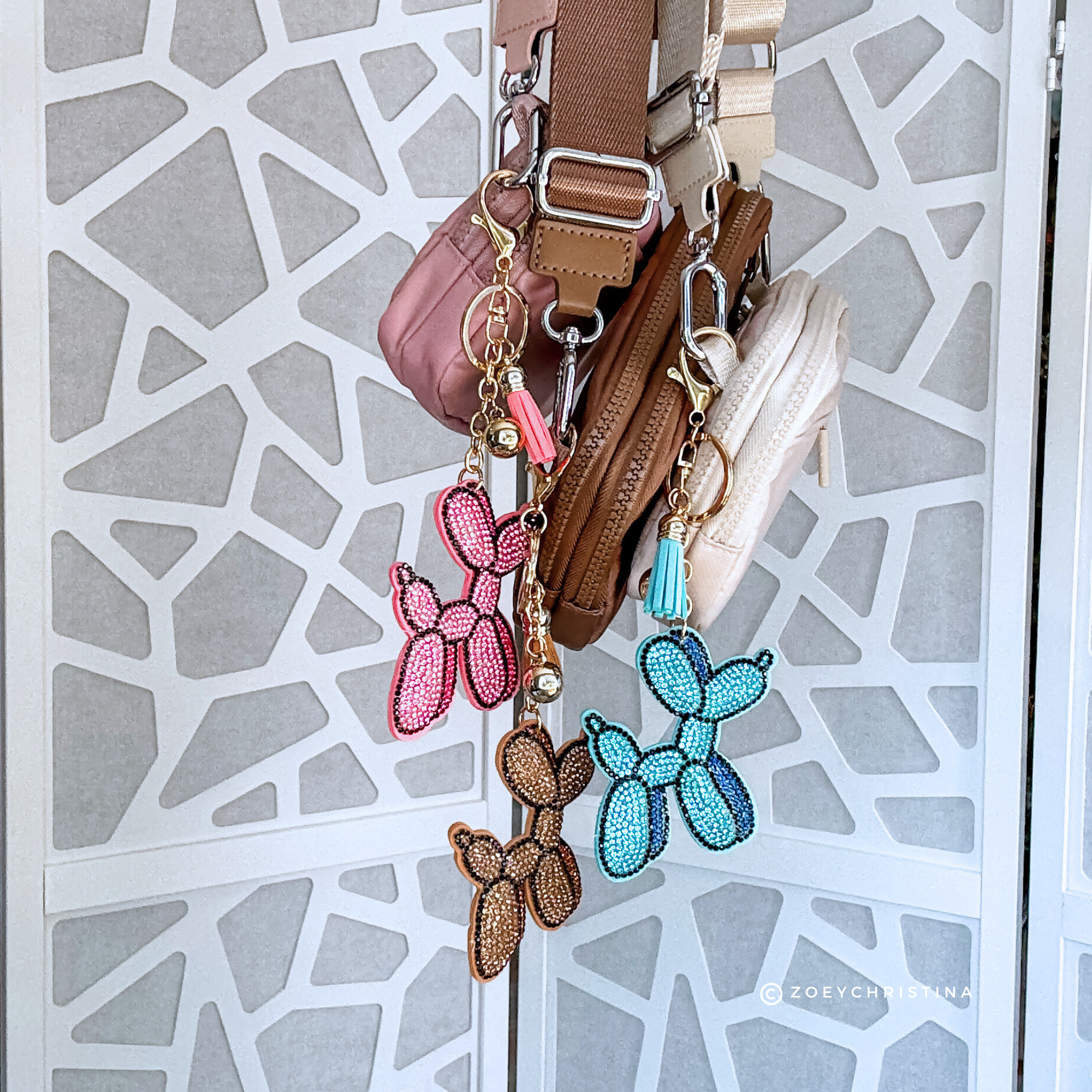 Zoey Christina - Wholesale Keychain - Unisex - Rhinestone Balloon Dog Keychain Sparkly Keychain Accessory4