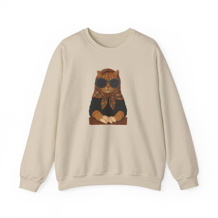 Babushka Cat Sweatshirt - Unisex Crewneck Pullover with Polish Cat Print for wholesale by Babushka Cat