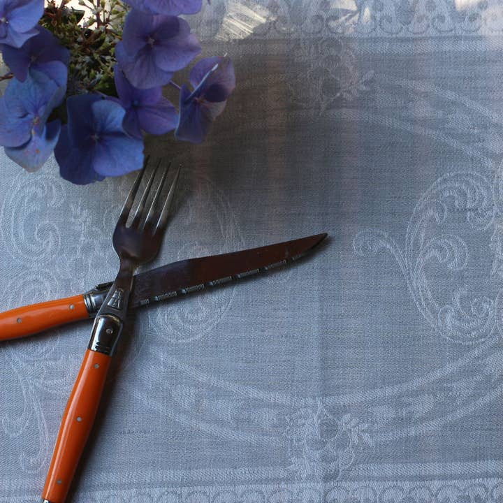 100% linen jacquard placemat French melody, vapour blue for wholesale by Ju-Lein