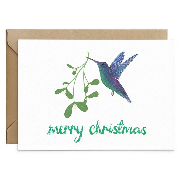 Cute Hummingbird Christmas Card for wholesale by Poppins & Co.