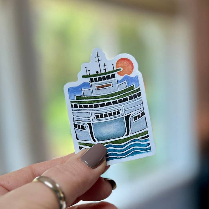 CARVED Washington State Ferry 2x3 Vinyl Sticker for wholesale by Originals Paper Art