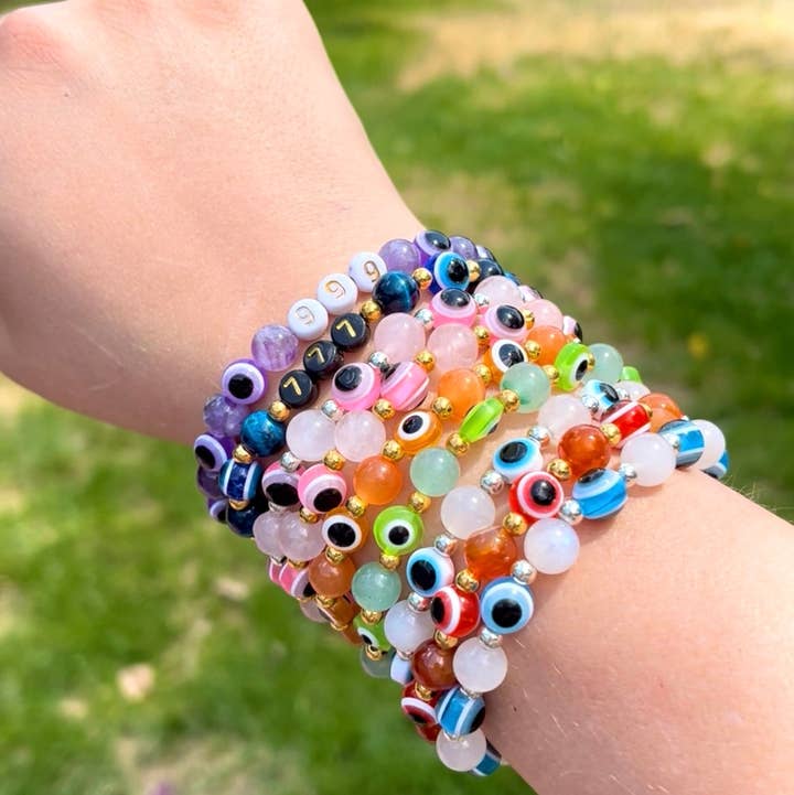 Pulsera de mal de ojo: Azul claro + Piedra de luna (Nuevos comienzos) para venta al por mayor de Angels Apoth-a-fairy