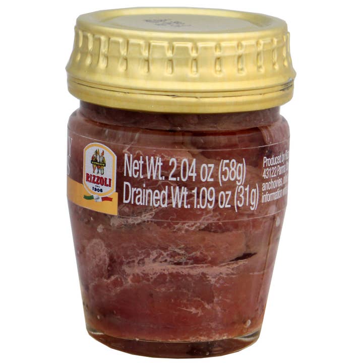 M5 Corporation - Wholesale Fish/Seafood - Anchovy Fillets in Olive Oil - glass jar - 2.04oz (58gm)1