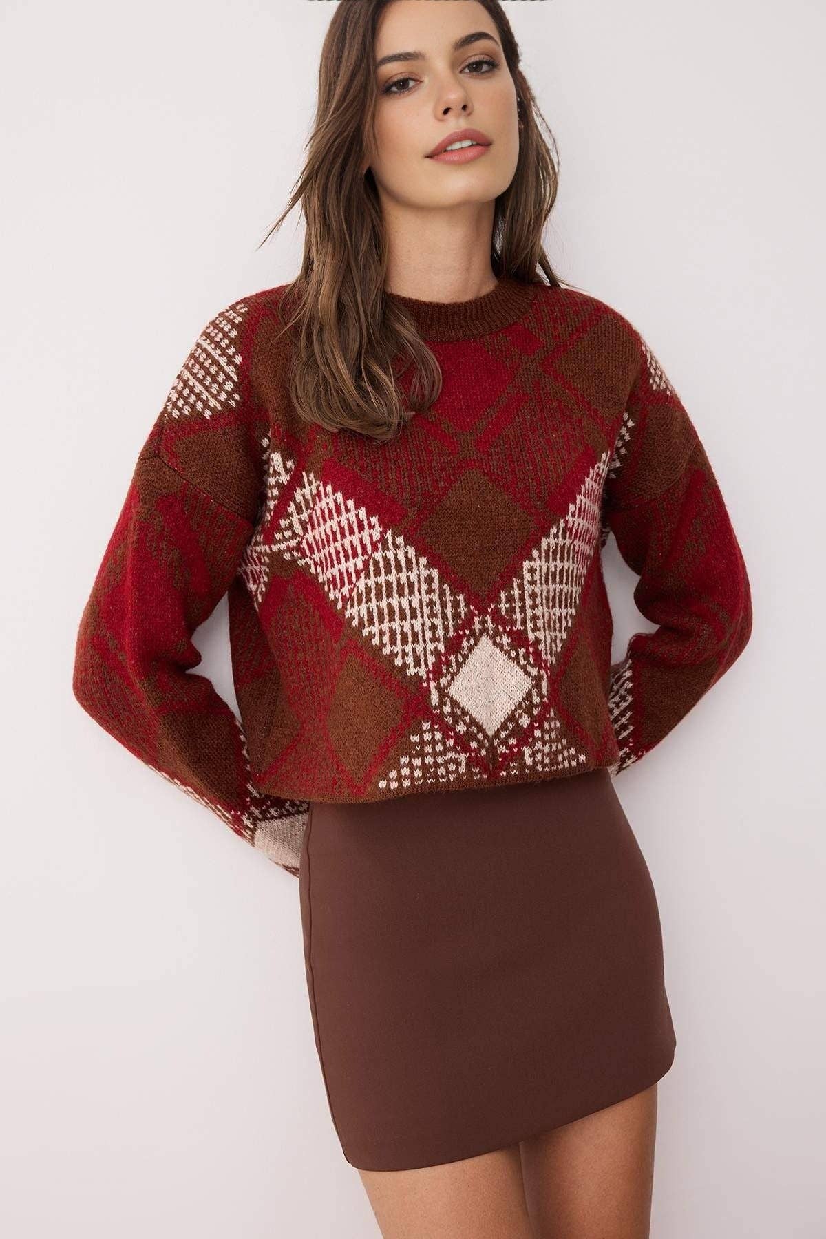 Hoxton Gal – Pulôver - Mulher por atacado – Camisola de Malha com Padrão Argyle e Corte Oversized3