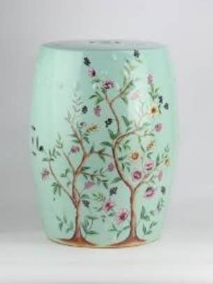 Green Chinoiserie Floral Design Garden Stool for wholesale by The French Bee & Co