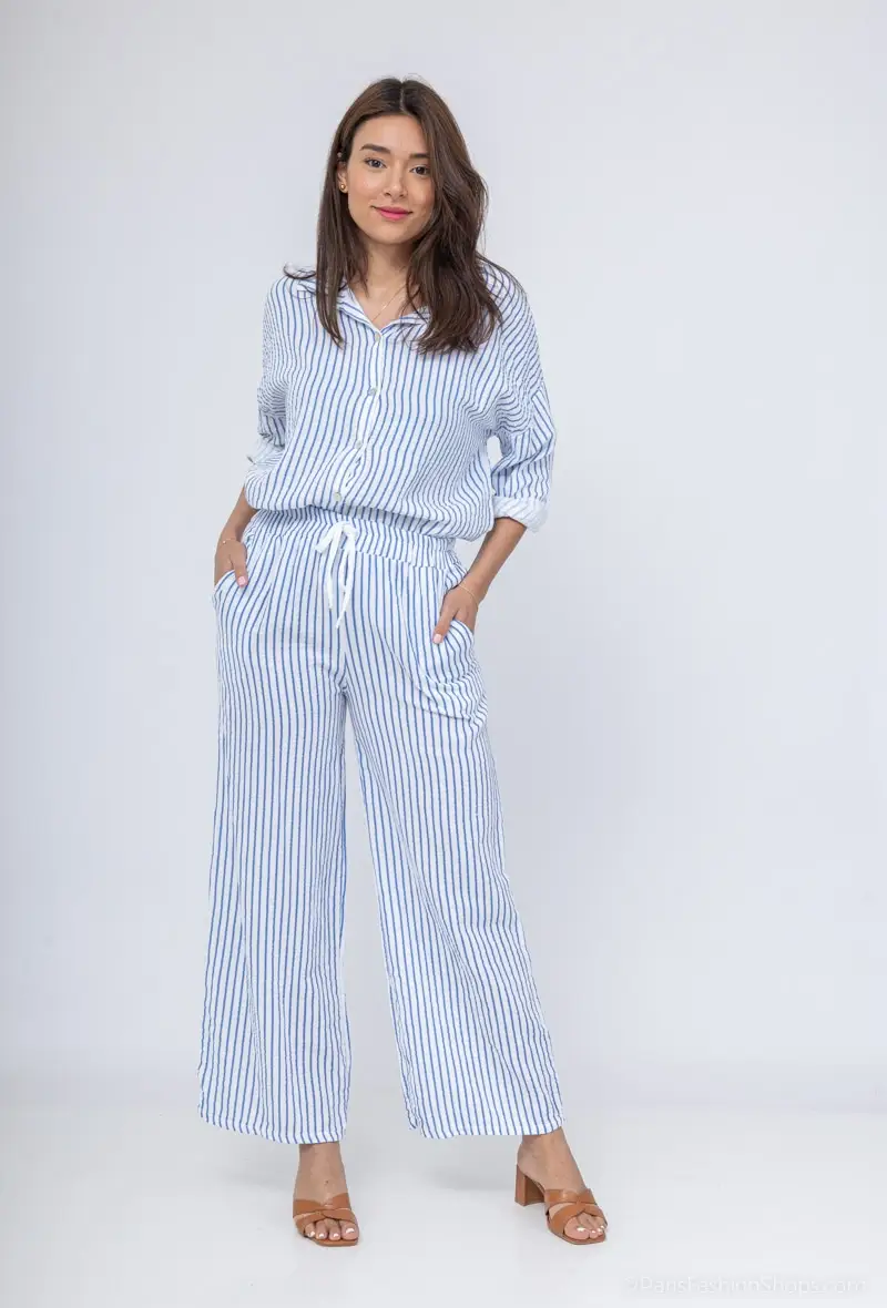 Mimi & Gogo - Wholesale Pants - Women's - Cotton gauze pants with stripes @906771_PaGazeRayure4