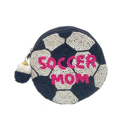 SOCCER MOM BEADED COIN POUCH for wholesale by Pizzazz, Inc.
