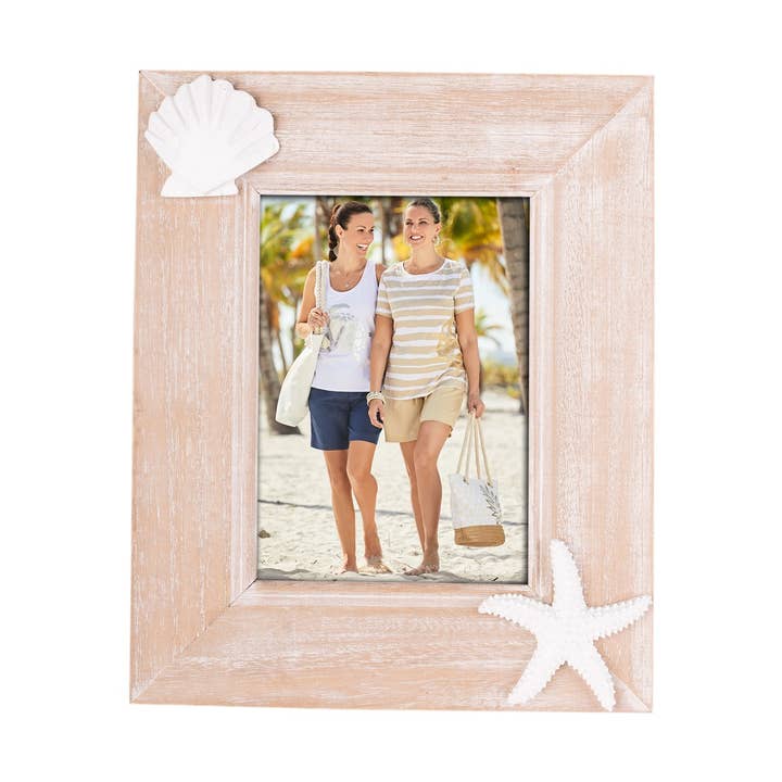 Wood Shell & Starfish 5" x 7" Picture Frame for wholesale by Beachcombers