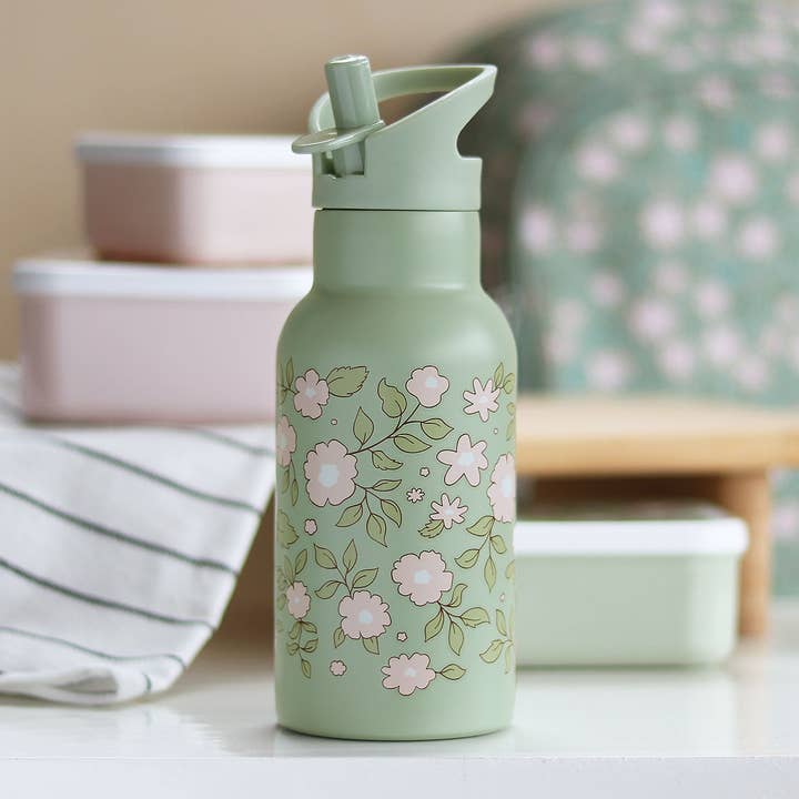 A Little Lovely Company – wholesale Water bottle – Kids stainless steel drink/water bottle: Blossoms - sage3