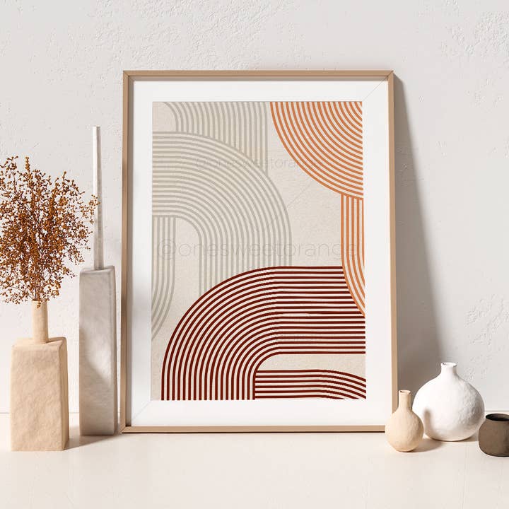 Mid-Century Minimalistische Terrakotta-Bogenen-Kunstdruck für den Großhandel von Onesweetorange