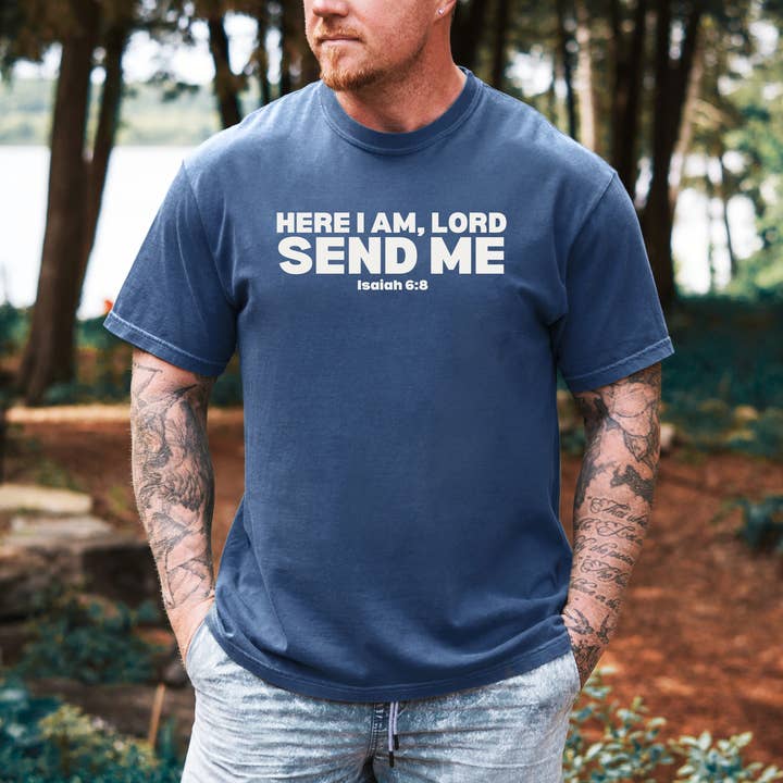 Faith & Life Christian Brands - Wholesale Screen Printed T-Shirt - Men's - Here I Am Lord Send Me Christian Graphic T-Shirt6