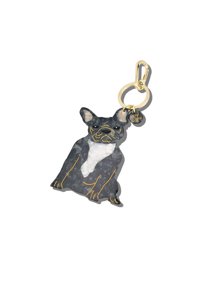 Ciondolo per borsa + portachiavi dipinto a mano con razza di cane Frenchie per la vendita all'ingrosso da parte di Solar Eclipse