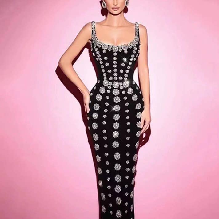 SY004 elegant bandagekjole med rhinsten - festlig elegance for engroshandel hos Sanyao Fashion