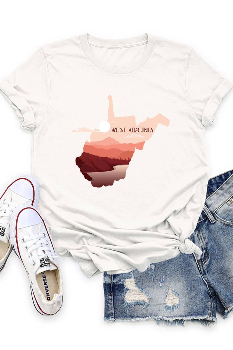 COLORBEAR - Wholesale Screen Printed T-Shirt - Women's - West Virginia STATE LANDSCAPE UNISEX SHORT SLEEVE5