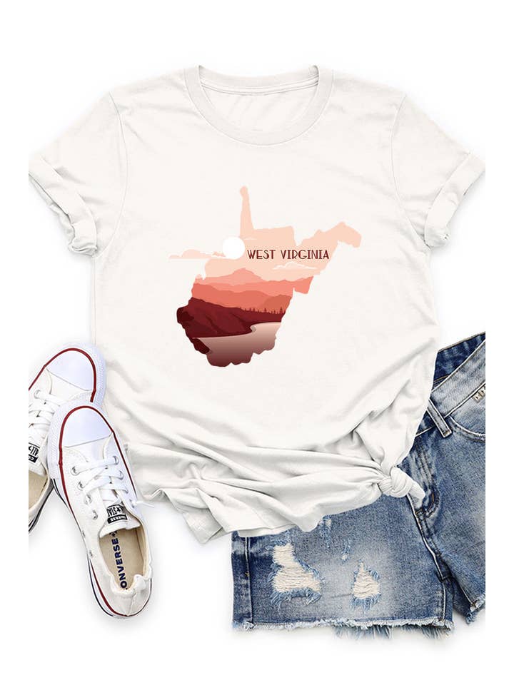 COLORBEAR - Wholesale Screen Printed T-Shirt - Women's - West Virginia STATE LANDSCAPE UNISEX SHORT SLEEVE5