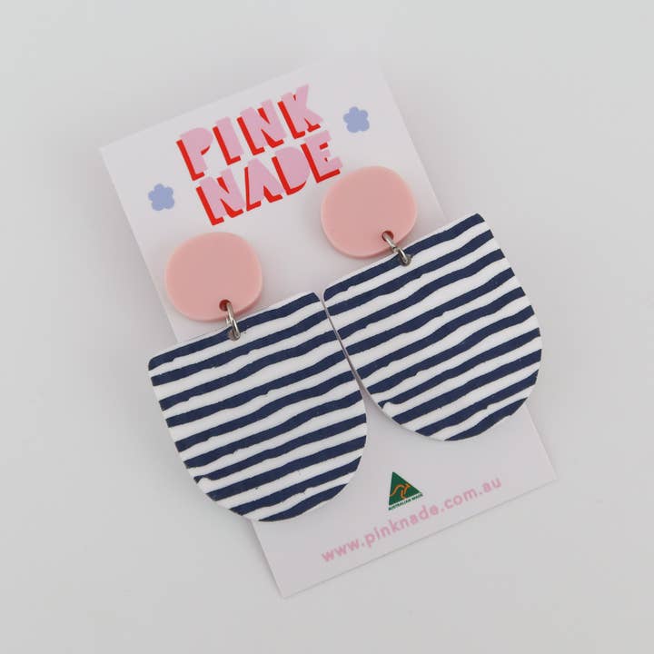 'Kate' Pink/Grey Stripe Dangle Earrings for wholesale by Pink Nade