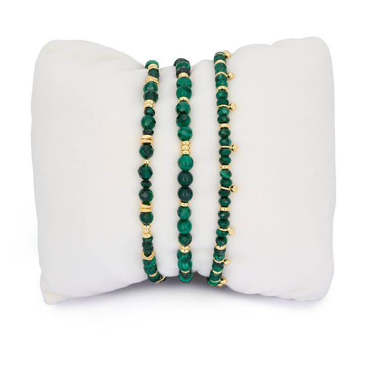 Moala Gold & Malachite Gemstone Stacking Bracelet for wholesale by Boho Betty