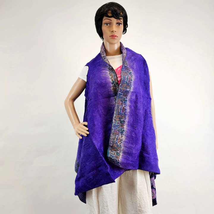 Sándwich Exterior Marino de Lana y Seda Variada en Púrpura para venta al por mayor de Feltiful