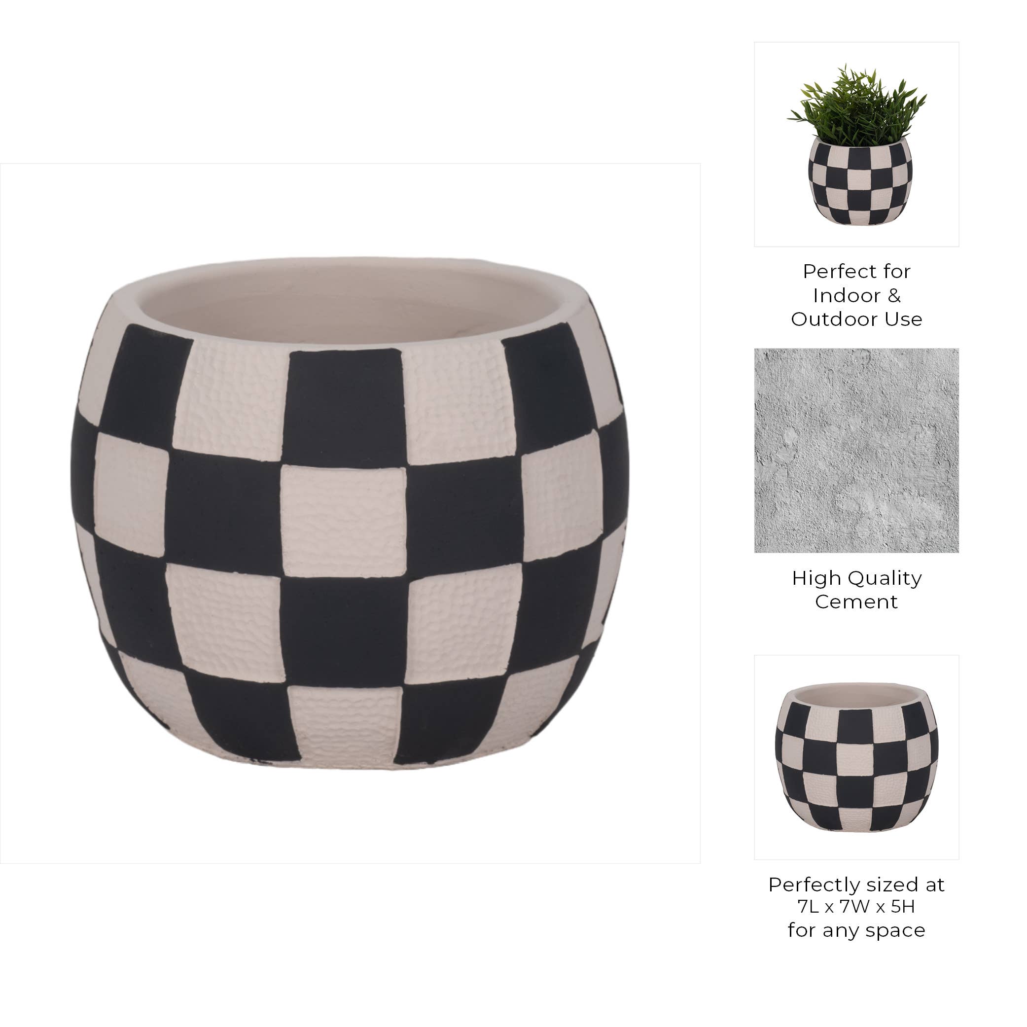 Sagebrook Home - Wholesale Plant Pot - Planter - Black/White Pottery Checkerboard Rounded, 7 in.3