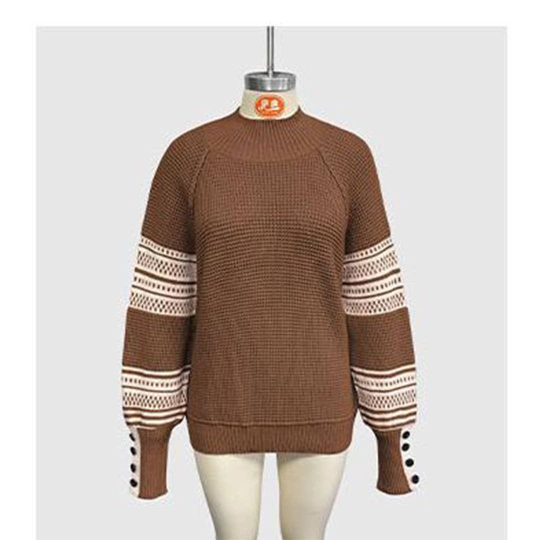 UNISHE - Wholesale Knit Sweater - Women's - Knitted Contrast Half Turtleneck Pullover Sweater SF1324