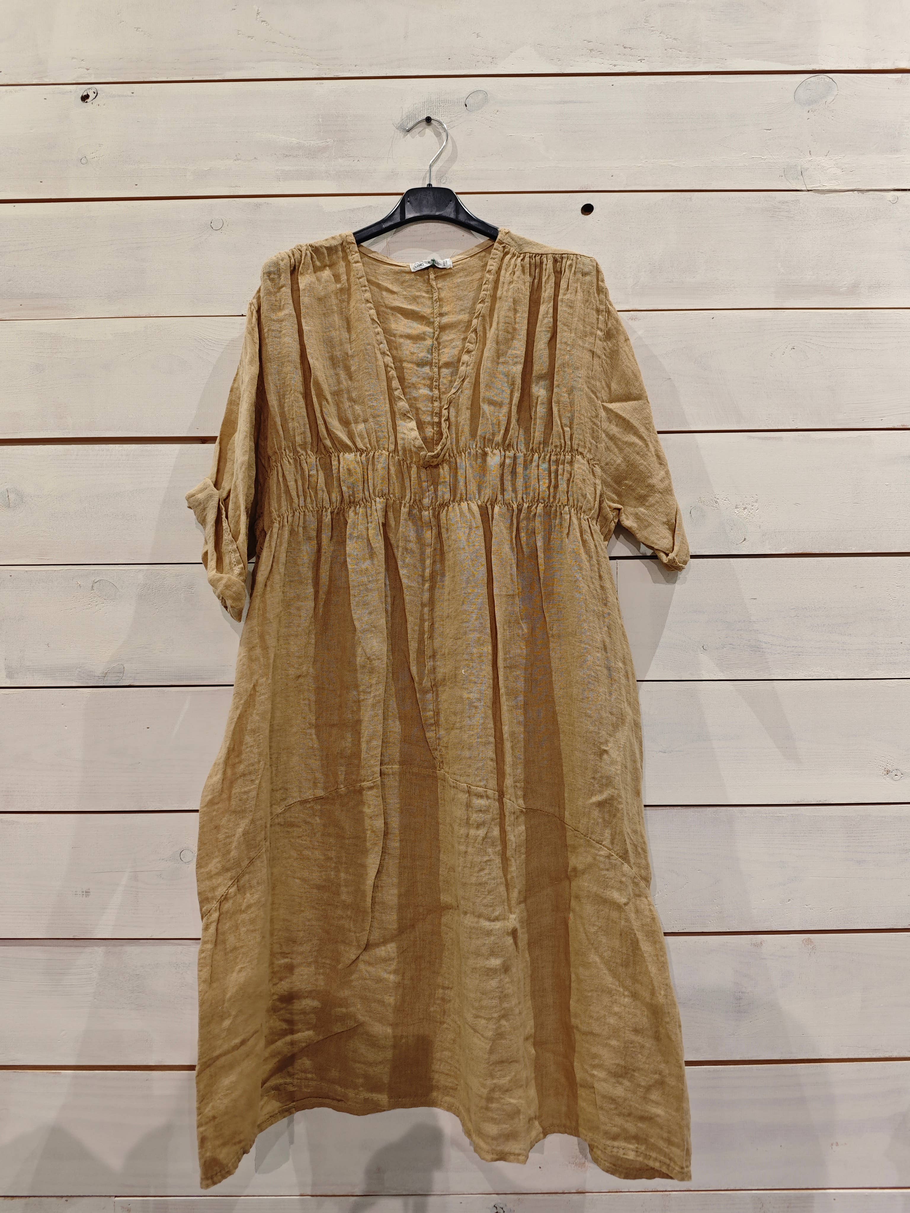 Linos y Textiles – Großhandel Kleid – Damen – REF 25731 Kleid mit elastischem Bund aus 100 % Leinen1