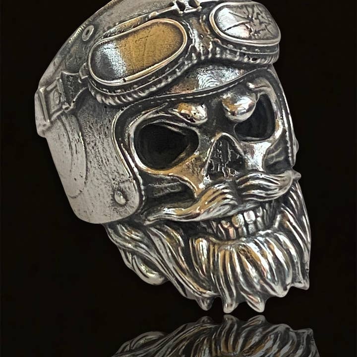 Hi Octane | SilverBotanica – wholesale Cocktail/statement ring – Bearded Biker Skull Ring3