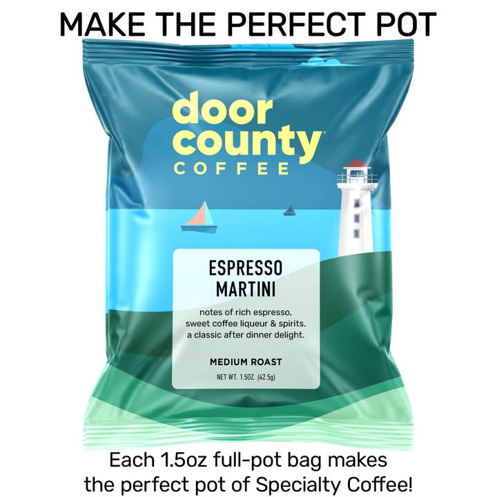 Door County Coffee - Wholesale Ground Coffee - Espresso Martini Flavored Coffee Medium Roast, 1.5oz, 6 pack1