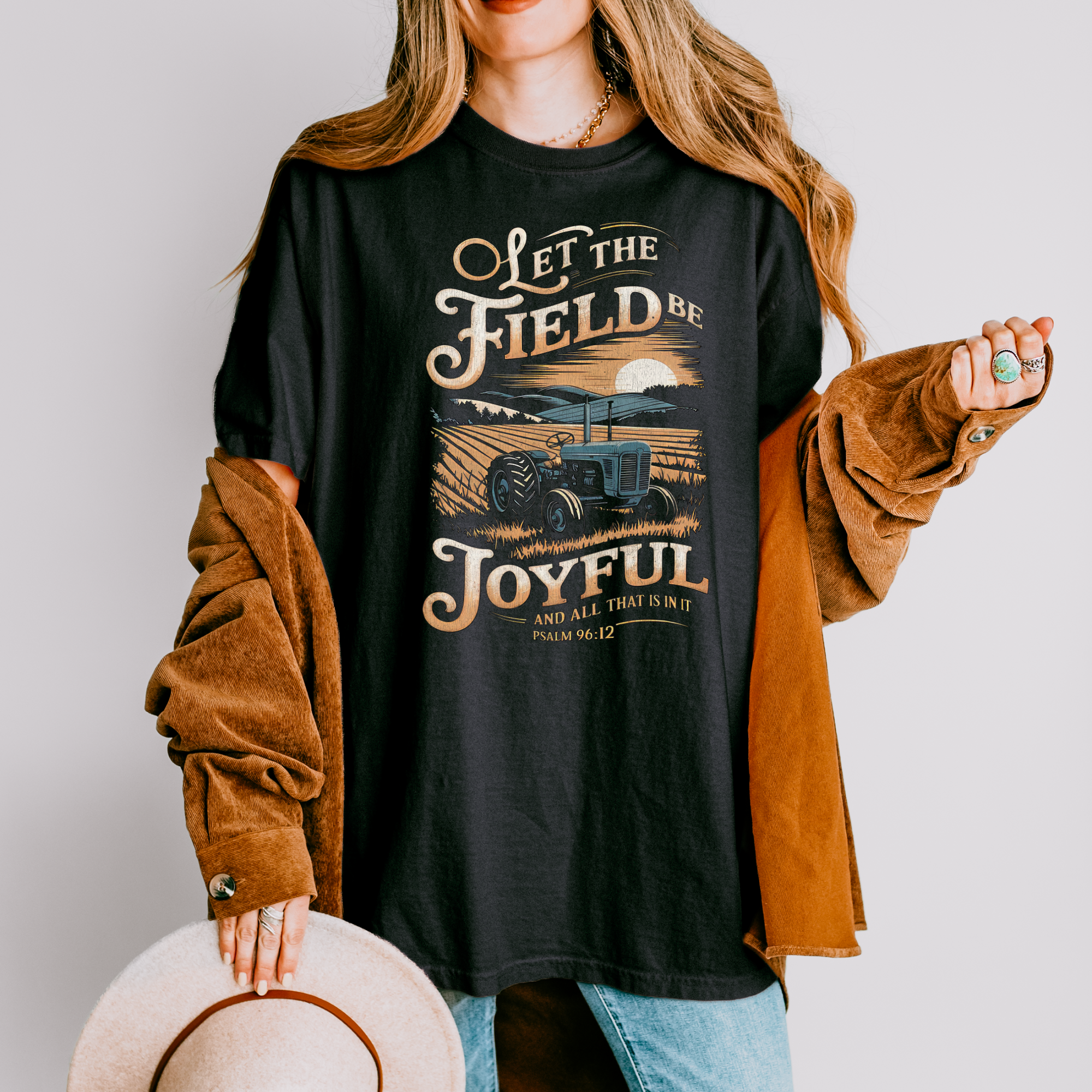 Scripted Pearl - Wholesale T-Shirt (Graphic) - Women's - Let the Field Be Joyful Comfort Colors Farm Faith T-Shirt2