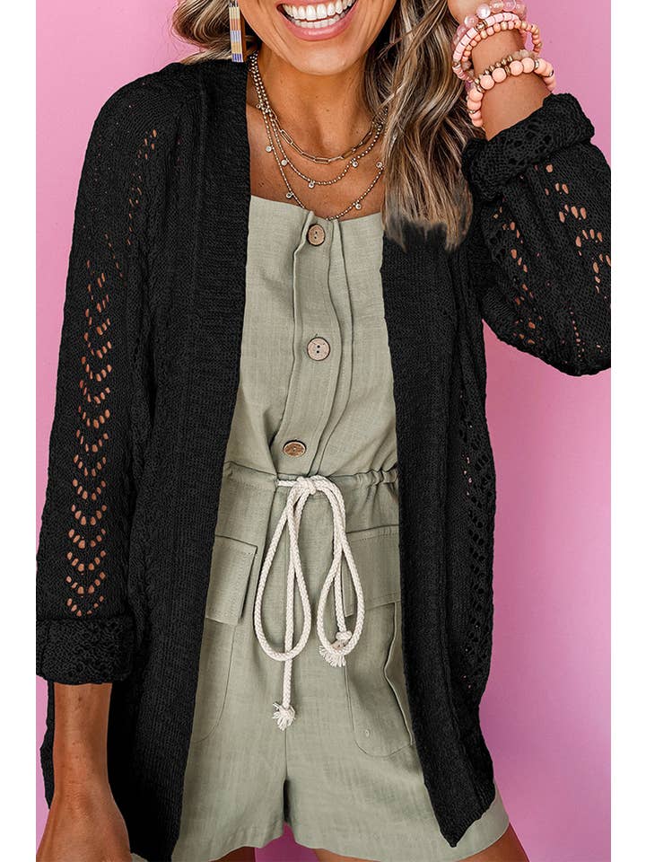 Amaryllis Apparel - Wholesale Cardigan - Women's - Solid Open Knit Cardigan