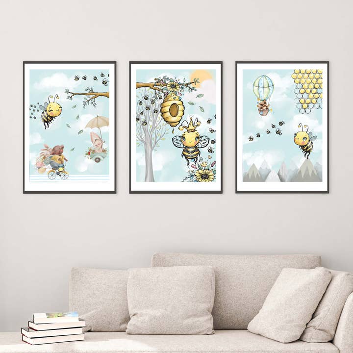 Decorazione da parete Premium P714 Bees, set di 3 per la vendita all'ingrosso da parte di WANDKIND